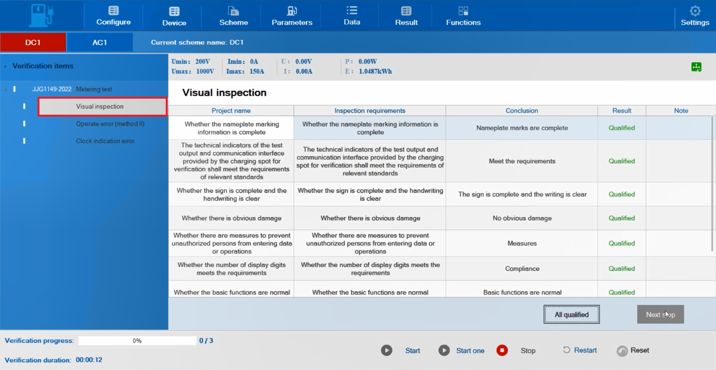 TK4830 Portable Tester for AC&DC EV Chargers software interface
